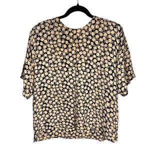 Women's‎ 100% Silk Douglass Blouse with Floral Print Black & Beige- Large